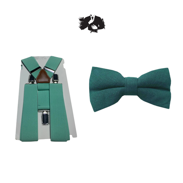 Sage Adult Suspender + Forest Green Pre-tied Bow Tie COMBO