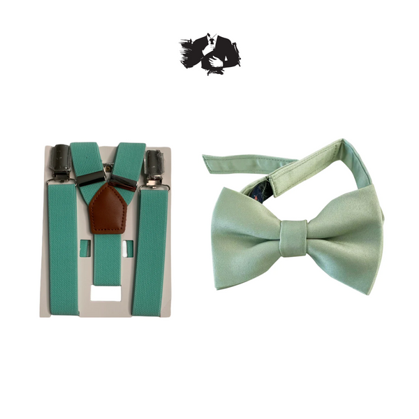 Sage Kids Suspender + Dusty Sage Satin Kids Bow Tie COMBO