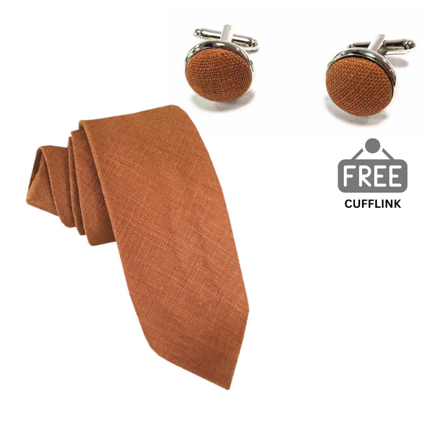 Rusty Bronze Linen Necktie + FREE CUFFLINK