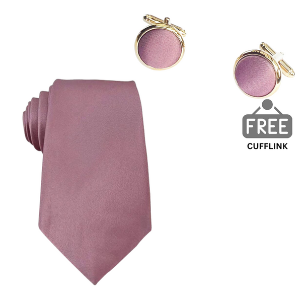 Vintage Mauve Satin Necktie + FREE CUFFLINK