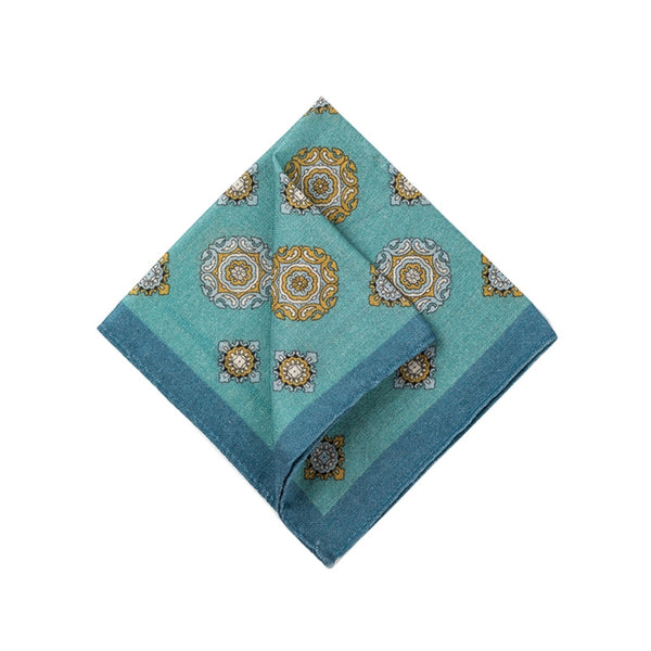 Water Blue Paisley Wool Pocket Square