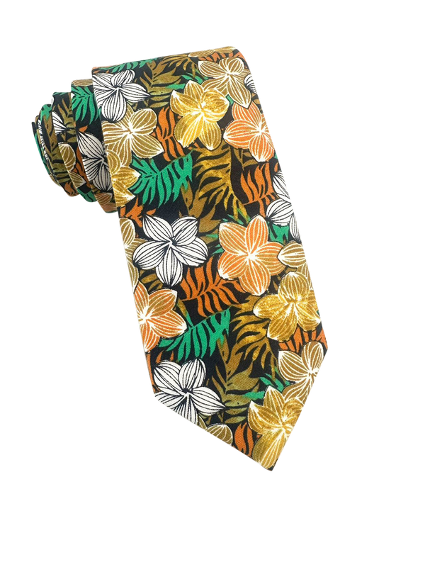 Luxor Gold Tropical Leaves Skinny Tie