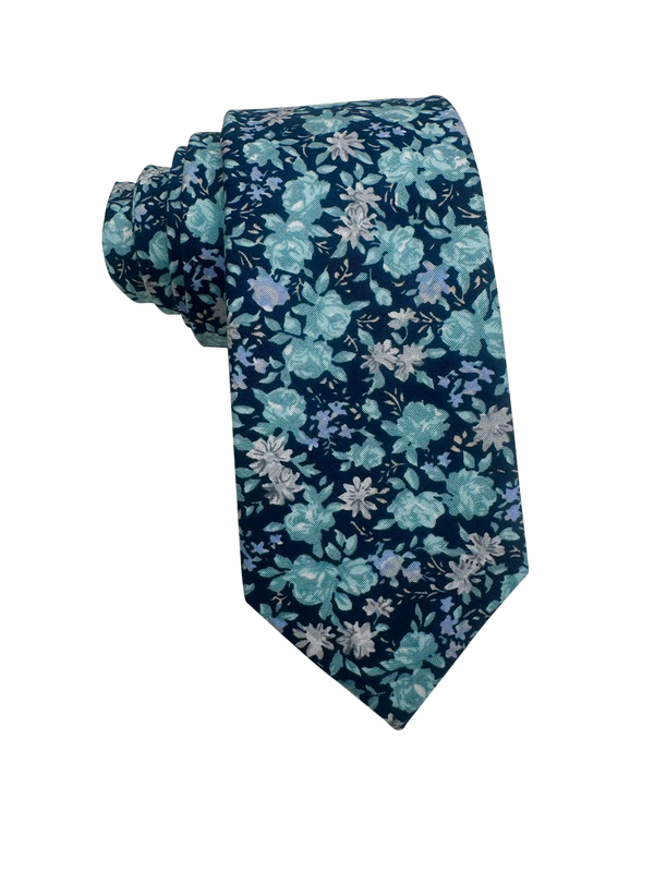 Midnight Teal Floral Skinny Tie