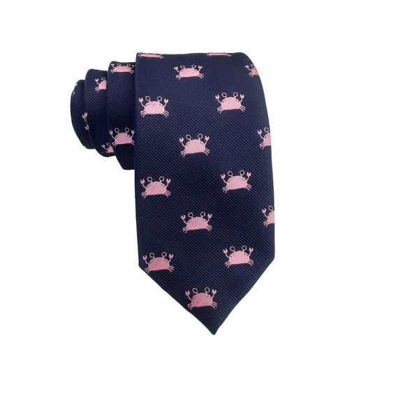 Navy Blue with Pink Crab Necktie