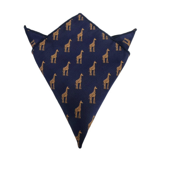 Navy Blue Golden Brown Giraffe Pocket Square