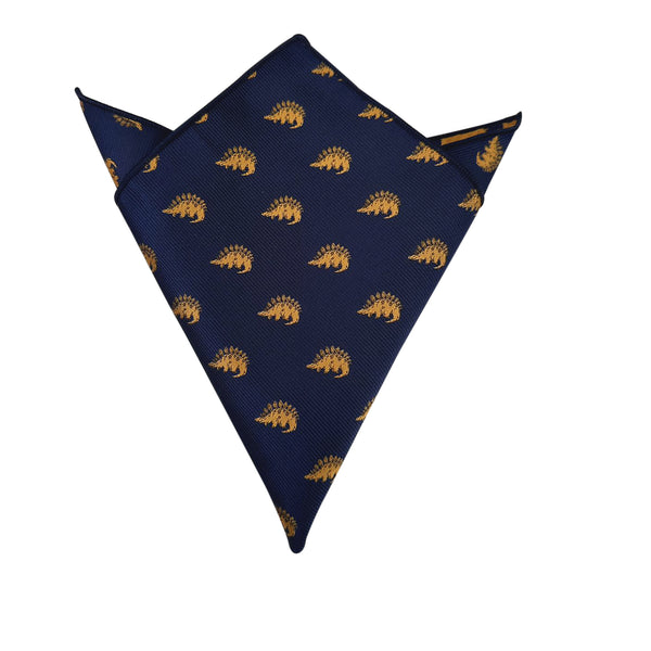 Navy Blue with Gold Stegosaurus Dinosaur Pocket Square