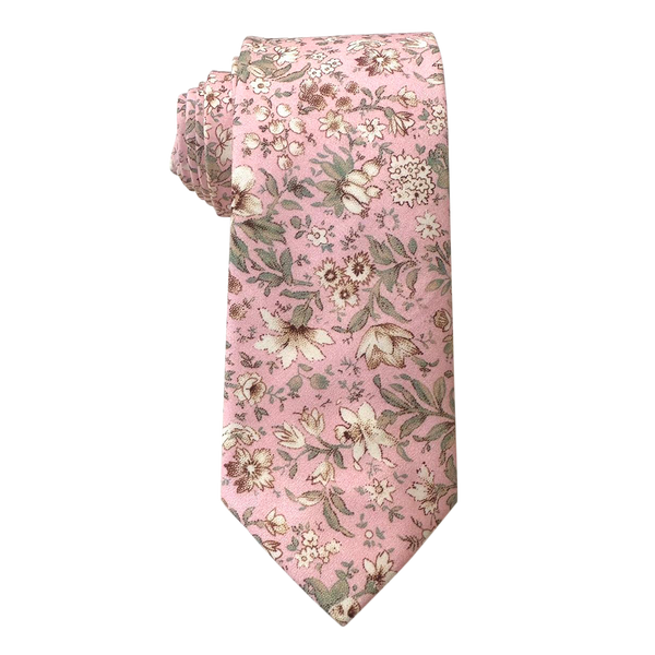 Light Pink with Sage Floral Skinny Tie