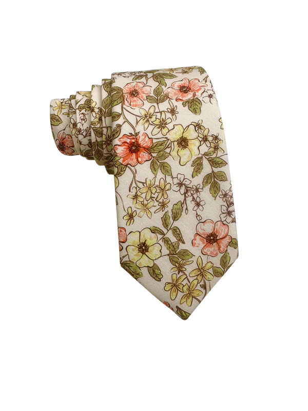 Tan Sage Green Floral Skinny Tie