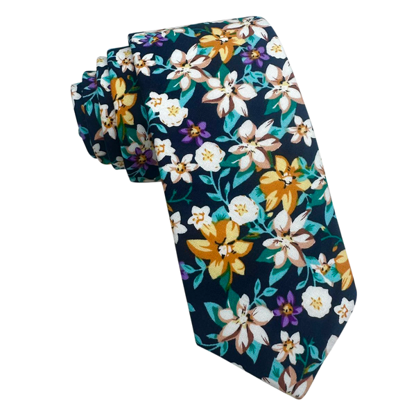 Navy Yellow Floral Skinny Tie