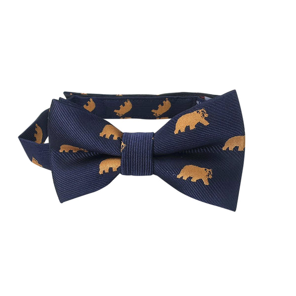 Navy Blue with Gold Bear Kids Bow Tie