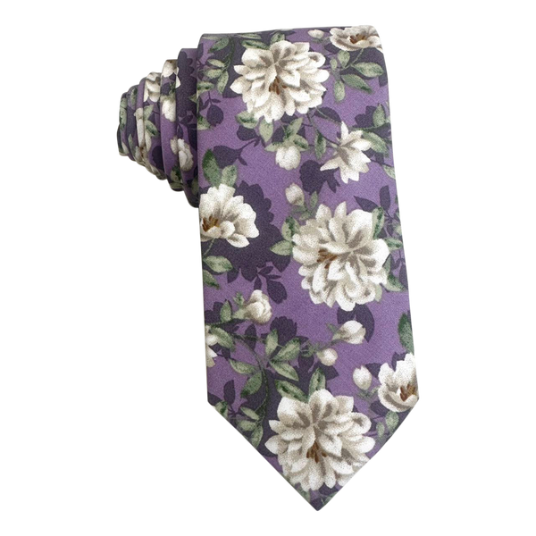 Lavender Cream Floral Skinny Tie