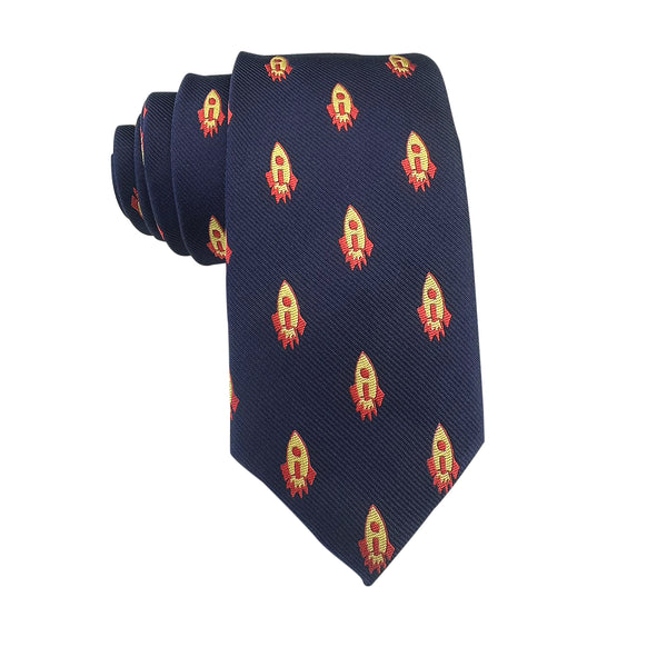 Navy Blue Yellow Rocket Skinny Tie