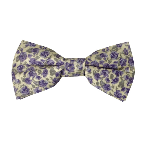 Fuchsia Purple on Beige Pre-tied Bow Tie