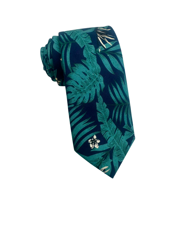 Navy Tropical Palm Skinny Tie