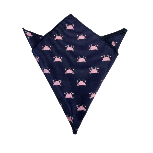 Navy Blue with Pink Crab Pocket Square