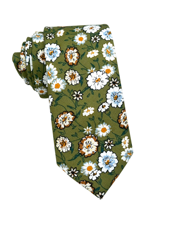 Army Green Floral Skinny Tie