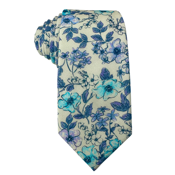 Teal Blue And Purple Floral Skinny Tie