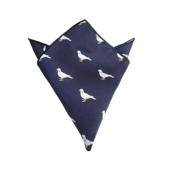 Navy Blue White Pigeon Pocket Square