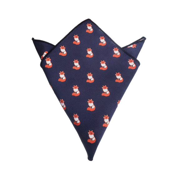 Dark Navy w/ Orange Fox Pocket Square