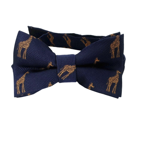 Navy Blue Golden Brown Giraffe Kids Bow Tie