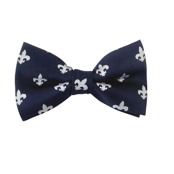 Navy Blue With White Fleur De Lis Pre-tied Bow Tie