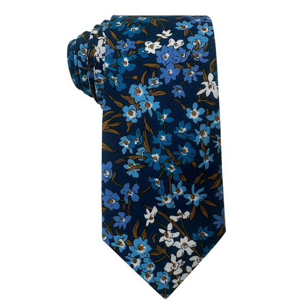 Navy Blue with Midnight Floral Cotton Skinny Tie