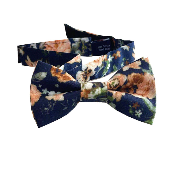 Navy Peach Floral Kids Bow Tie