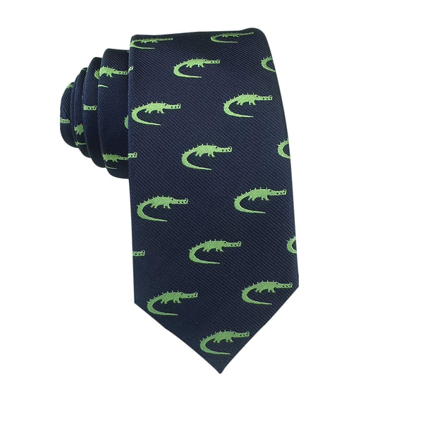 Navy Blue with Green Crocodile Necktie