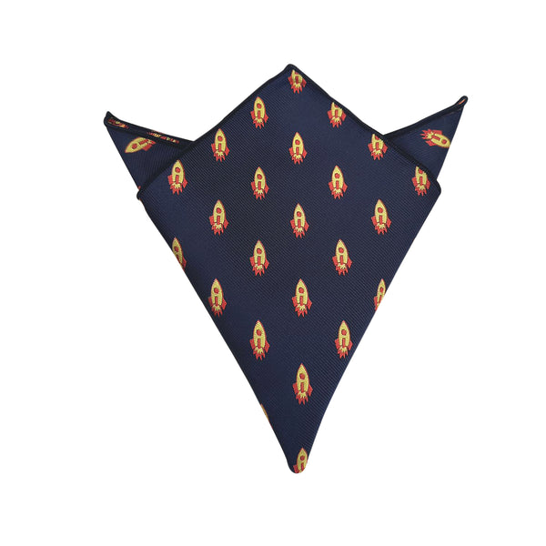 Navy Blue Yellow Rocket Pocket Square