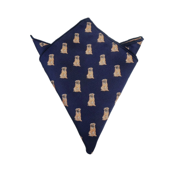 Navy Blue Pug Dog Pocket Square