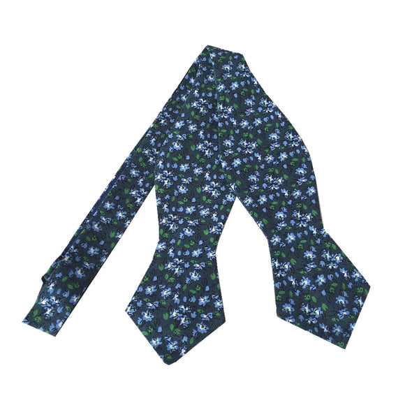 Navy Green Floral Self-tied Tip Bow Tie