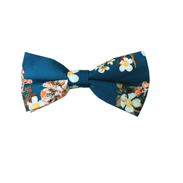 Ocean Blue Cotton Floral Pre-tied Bow Tie