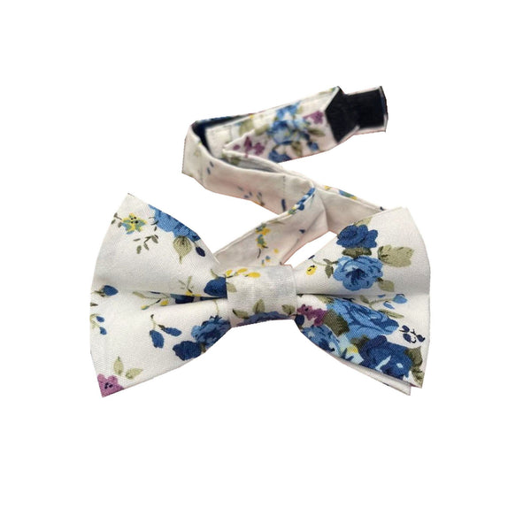 White Midnight and Blue Floral Kids Bow Tie