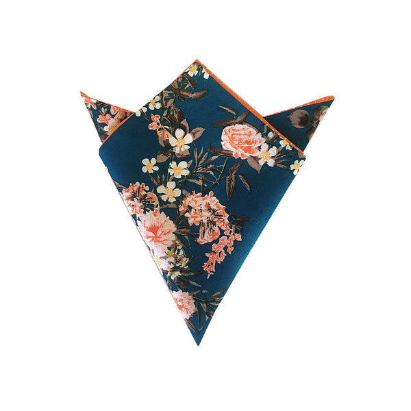 Ocean Blue Cotton Floral Pocket Square