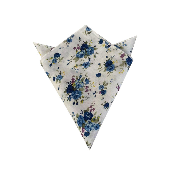 White Midnight and Blue Floral Pocket Square