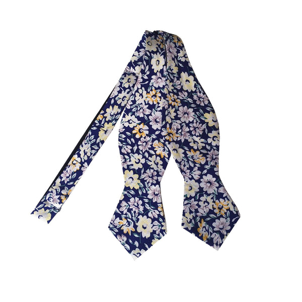 Sapphire Blue Floral Self-tied Tip Bow Tie