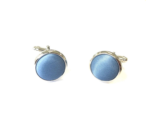 Steel Blue Satin Silver Cufflinks