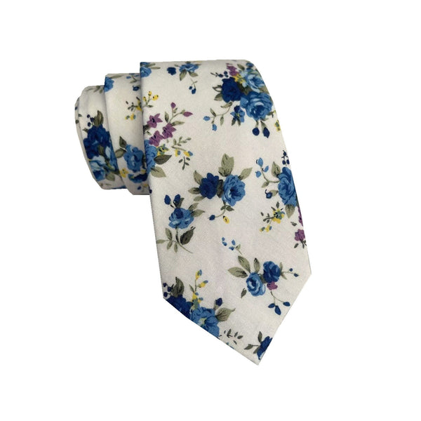 White Midnight And Blue Floral Necktie