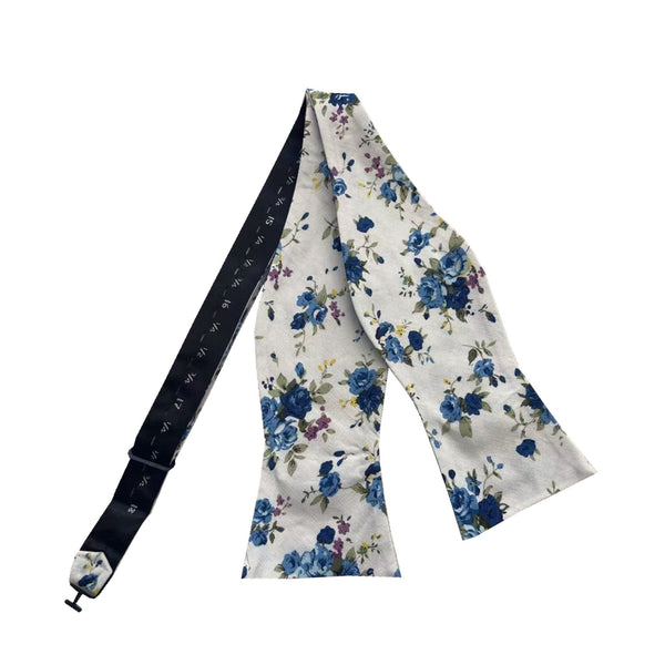 White Midnight and Blue Floral Self-tied Bow Tie