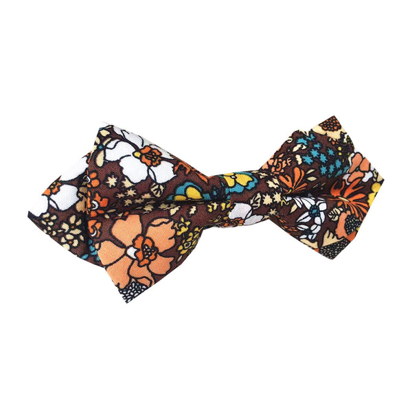 Orange Floral On Brown Pre-tied Diamond Bow Tie