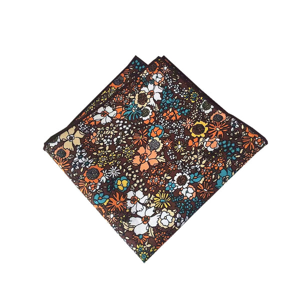 Orange Floral On Brown Pocket Square