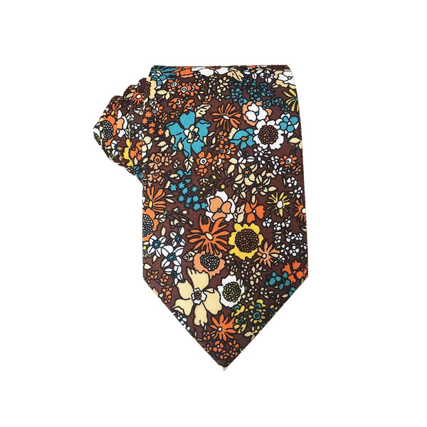 Orange Floral On Brown Necktie