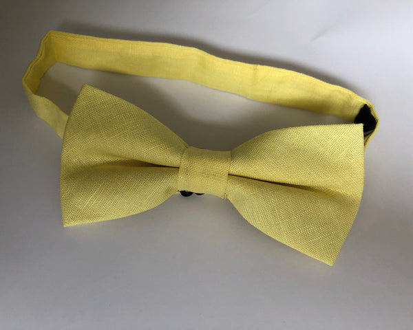 Yellow Linen Pre-tied Bow Tie