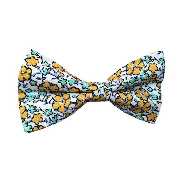 White Yellow Floral Pre-tied Bow Tie