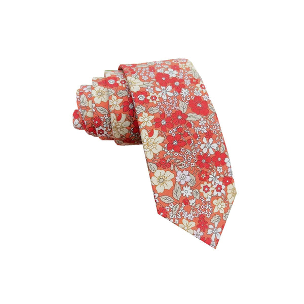 Orange Floral Skinny Tie