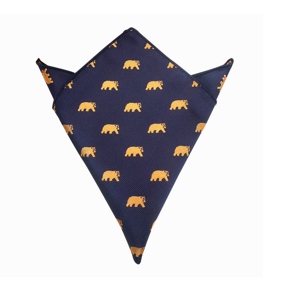 Navy Blue with Gold Bear Pocket Square