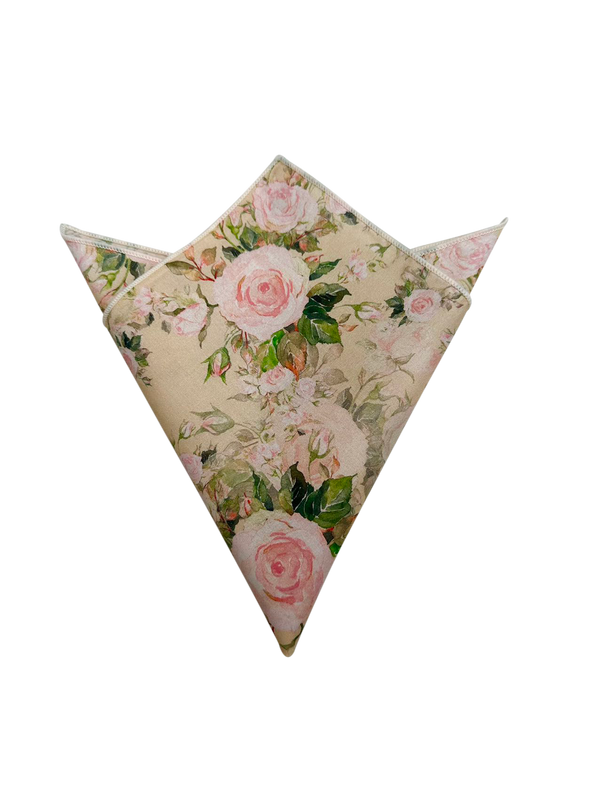 Peach Floral on Beige Pocket Square