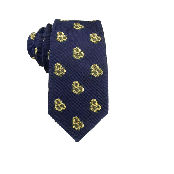 Navy Blue Yellow Spring Sunflower Skinny Tie