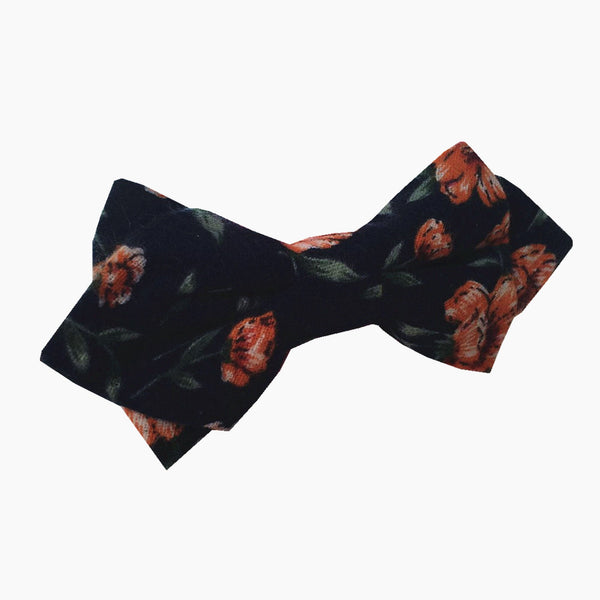 Midnight Orange Floral Pre-tied Diamond Bow Tie