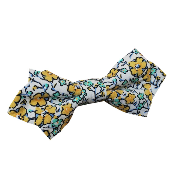 White Yellow Floral Pre-tied Diamond Bow Tie